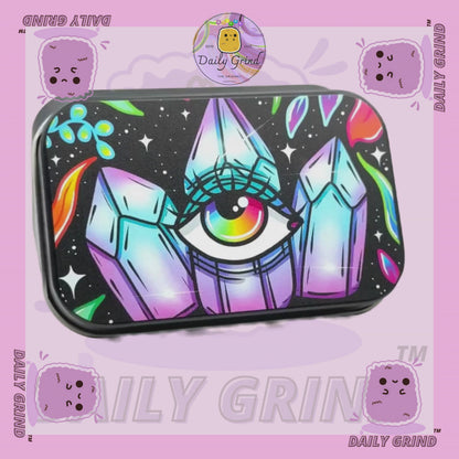 Années 90 Galaxie Planètes colorées Design de l'espace extra-atmosphérique 2oz Pilule de tabac noir Baccy Cachette Pièces Cristaux Bijoux Charnière Couvercle Étain Cadeau