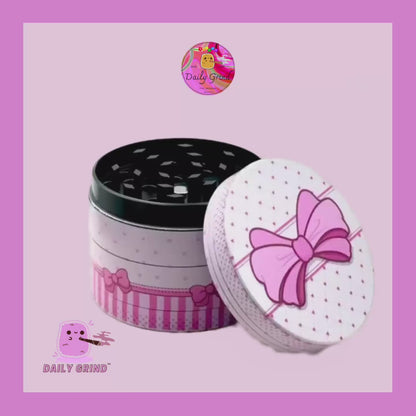 Cute  Box with a Pink Bow - 50mm 4-Piece High Quality Custom Metal Kitchen Herb Grinder Gift Idea