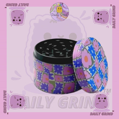 60's &amp; 70's Cute Flower Power Pink Purple Pattern - 50mm 4 Pièces Haute Qualité Custom Metal Herb Grinder Cadeau 