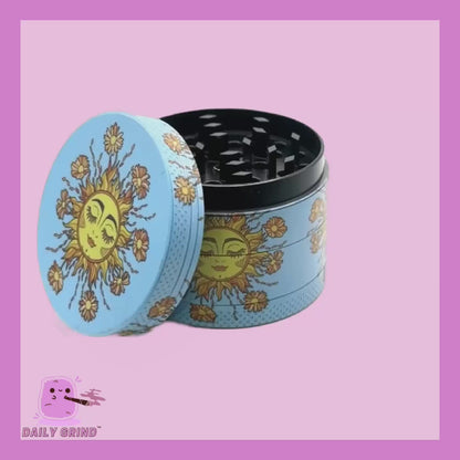 Cute Sun and Flower Happy Sunflower Calm Energy - 50mm 4-Piece High Quality Metal Kitchen Herb Grinder Gift Idea