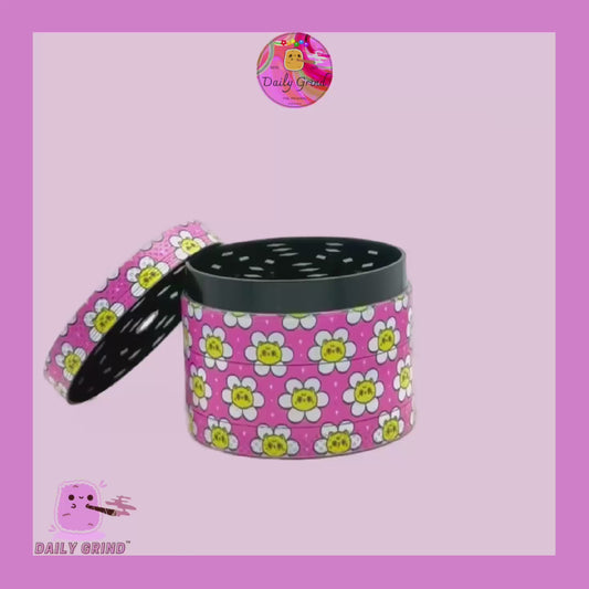 Kawaii Cat Flower Pink Daisy - 50mm 4-Piece High Quality Custom Metal Tobacco Herb Grinder Gift Idea