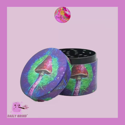 Mushroom Cute Art Green & Purple - 50mm 4-Piece High Quality Custom Metal Kitchen Herb Grinder Gift Idea