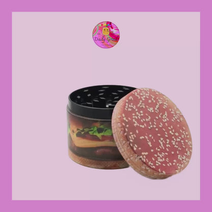 Cheeseburger in a Sesame Seed Bun Realistic - 50mm Premium 4-Piece Custom Metal Kitchen Herb Grinder Gift Idea