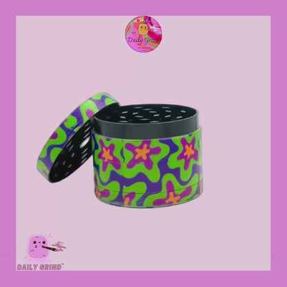 Trippy Star Colourful Cute 60's 70's Flower Power Design - 50mm 4-Piece High Quality Custom Metal Kitchen Herb Grinder Gift Idea