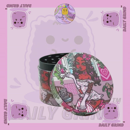 Cute Stoner Girl Pink - 50mm 4-Piece Premium Custom Metal Tobacco Herb Grinder Cute Gift Idea