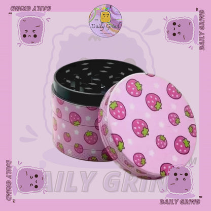Kawaii Strawberries Cute Juicy Fruit - 50mm 4-Piece High Quality Custom Metal Tobacco Herb Grinder Gift Idea