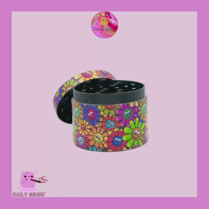 Smile Face Cute Colourful Flowers 60's 70's Design - 50mm 4-Piece High Quality Custom Metal Kitchen Herb Grinder Gift Idea