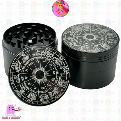 Astrology Star Signs Chart Engraved - 50mm 4-Piece High Quality Custom Metal Kitchen Herb Grinder Gift Idea