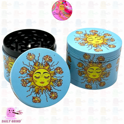 Cute Sun and Flower Happy Sunflower Calm Energy - 50mm 4-Piece High Quality Metal Kitchen Herb Grinder Gift Idea