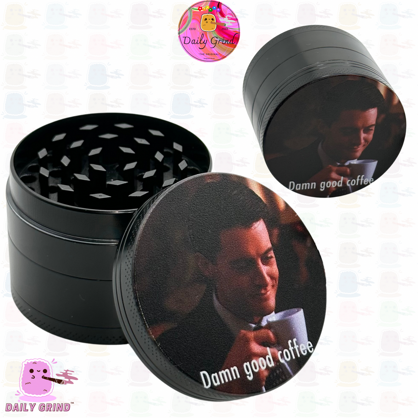 90's Murder Mystery American Cult Classic TV Series Damn Good Coffee Cherry Pie Agent - 50mm 4-Piece Premium Custom Metal Kitchen Herb Grinder Cute Gift Idea