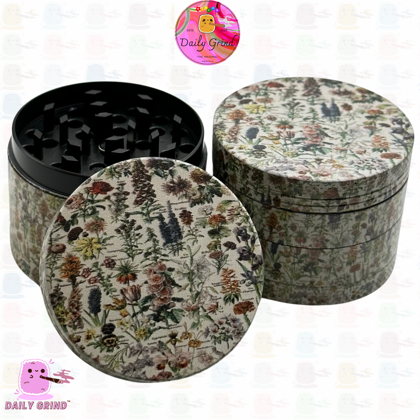 Vintage Botanical Flowers and Fauna Chart Design - 50mm 4-Piece High Quality Custom Metal Kitchen  Herb Grinder Gift