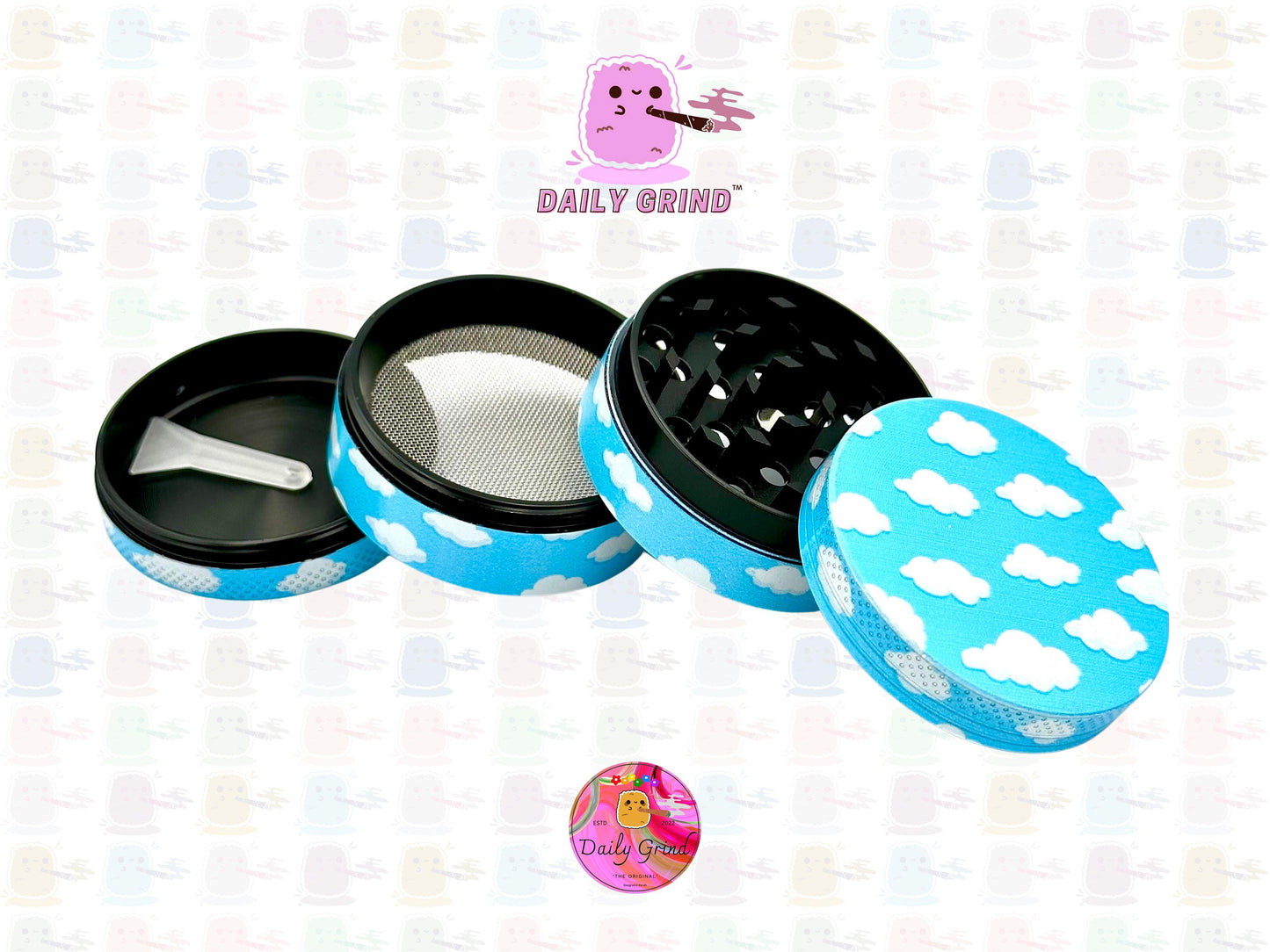 Cartoon Clouds Sunny Anime Blue Sky - 50mm 4-Piece High Quality Custom Metal Kitchen Herb Grinder Gift Idea