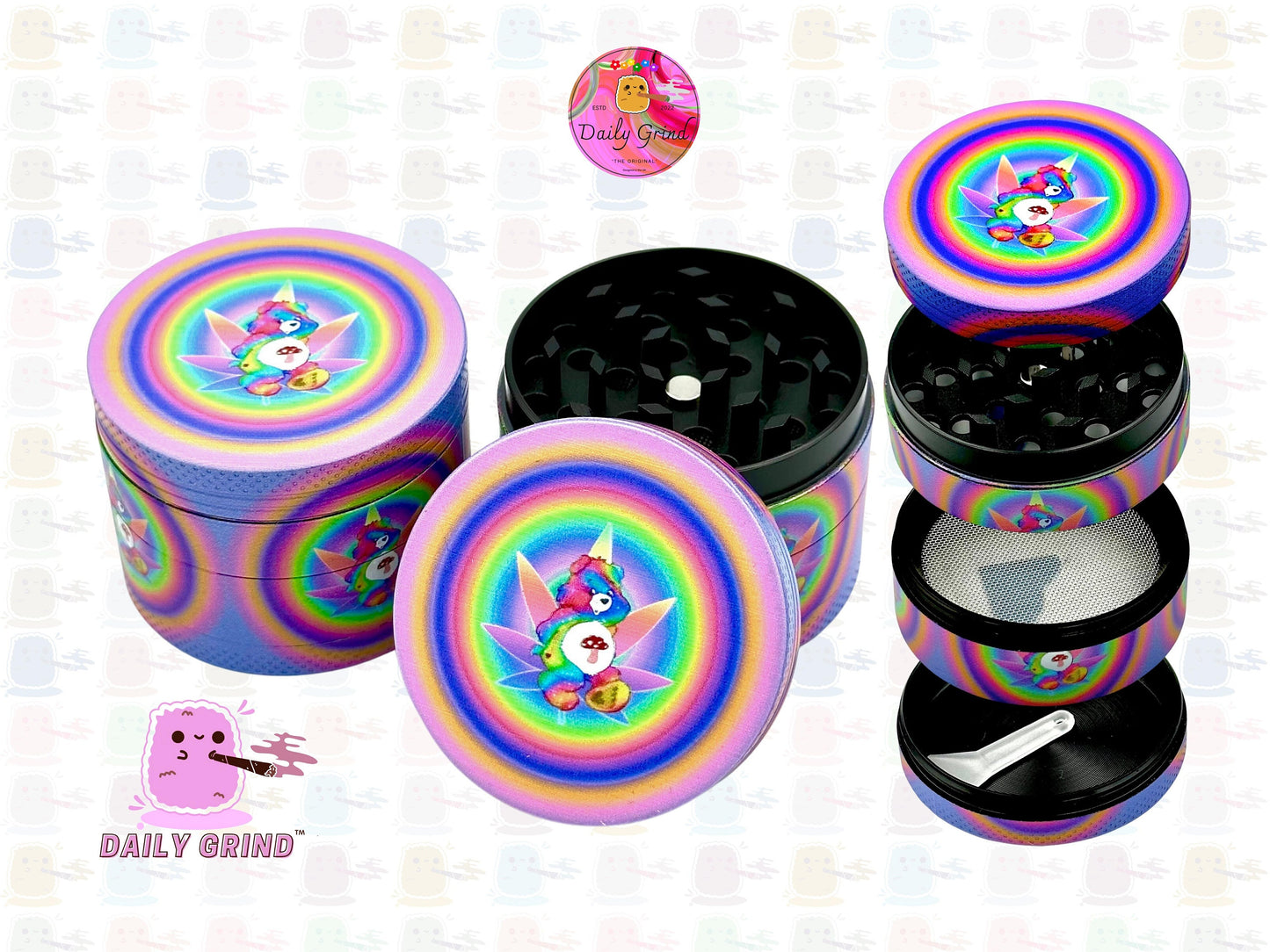 Colourful Bear Cute Psychedelic - 50mm 4-Piece High Quality Metal Kitchen Herb Grinder Gift Idea