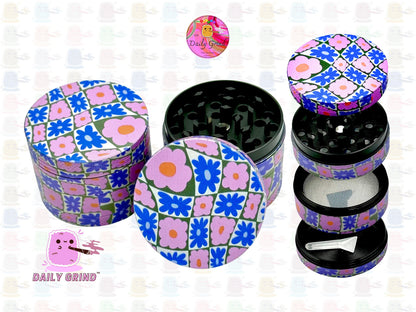 60's & 70's Cute Flower Power Pink Purple Pattern - 50mm 4-Piece High Quality Custom Metal Kitchen Herb Grinder Gift Idea