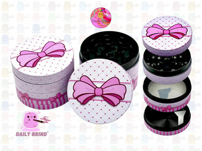 Cute  Box with a Pink Bow - 50mm 4-Piece High Quality Custom Metal Kitchen Herb Grinder Gift Idea