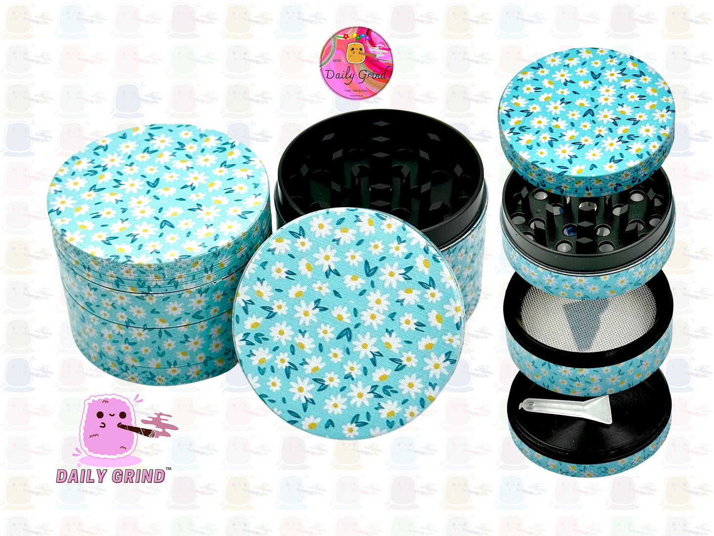 Daisy Flowers Design Cute Girls - 50mm 4-Piece High Quality Custom Metal Kitchen Herb Grinder Gift Idea