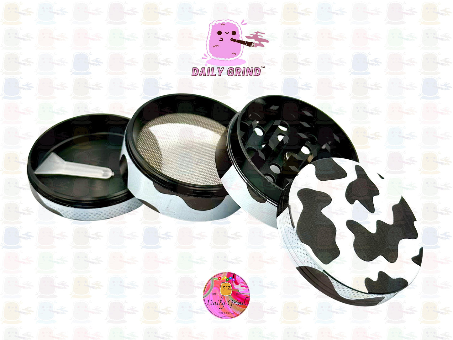 Lovely Cow Print Design - 50mm High Quality 4-Piece Metal Kitchen Herb Grinder Gift Idea