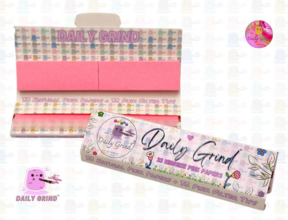 Daily Grind™ Pink Kingsize Rolling Papers with Roach Tips - High Quality, Super Cute! 33 Leaves + Filter Card.  Gift