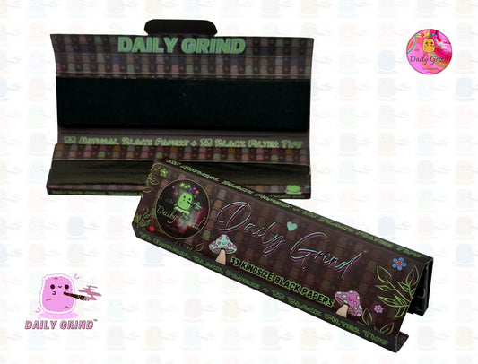 Daily Grind™ Black Kingsize Rolling Papers with Roach Tips - High Quality, Super Cute! 33 Leaves + Filter Card.  Gift