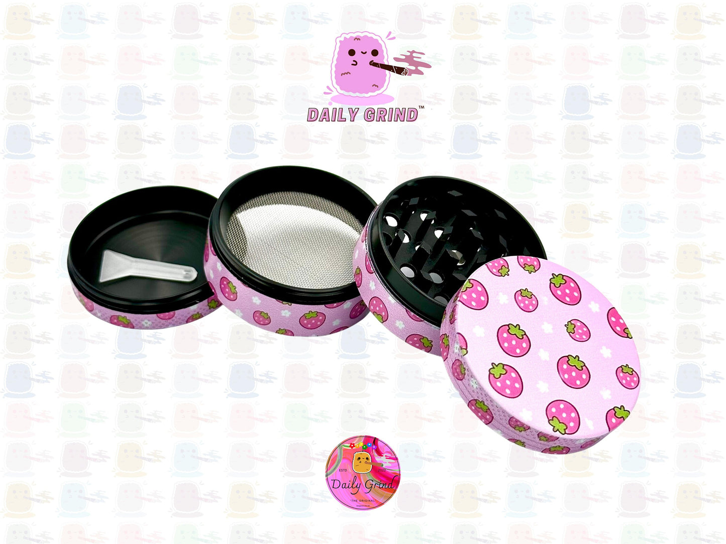 Kawaii Strawberries Japan Style Kawaii Cute Juicy Fruit - 50mm 4-Piece High Quality Custom Metal Kitchen Herb Grinder Gift Idea