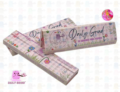 Daily Grind™ Pink Kingsize Rolling Papers with Roach Tips - High Quality, Super Cute! 33 Leaves + Filter Card.  Gift