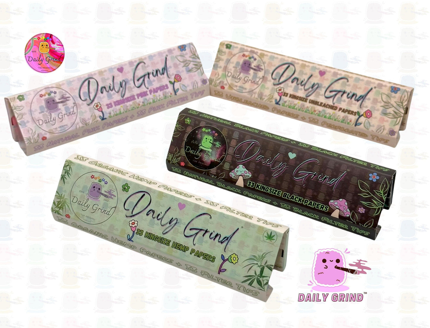 Daily Grind™ Hemp Kingsize Rolling Papers with Roach Tips - High Quality, Super Cute! 33 Leaves + Filter Card.  Gift