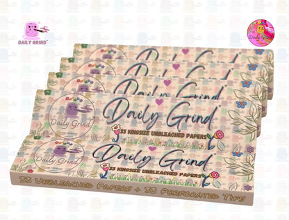 Daily Grind™ Unrefined Raw Kingsize Rolling Papers with Roach Tips - High Quality, Super Cute! 33 Leaves + Filter Card.  Gift