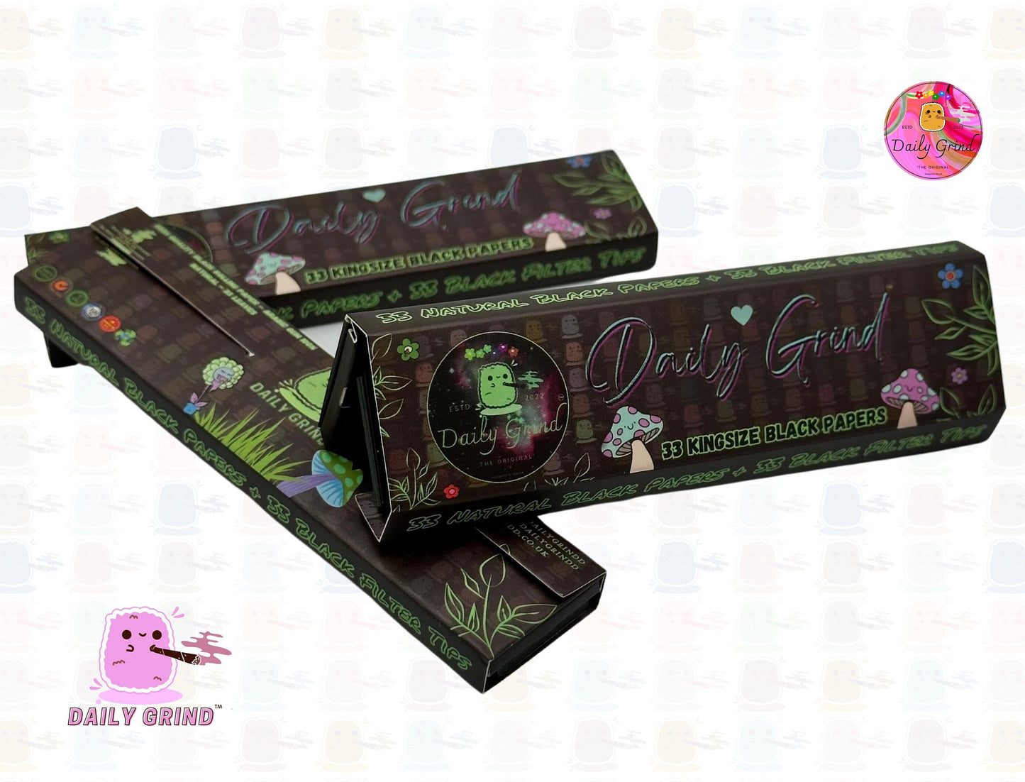 Daily Grind™ Black Kingsize Rolling Papers with Roach Tips - High Quality, Super Cute! 33 Leaves + Filter Card.  Gift