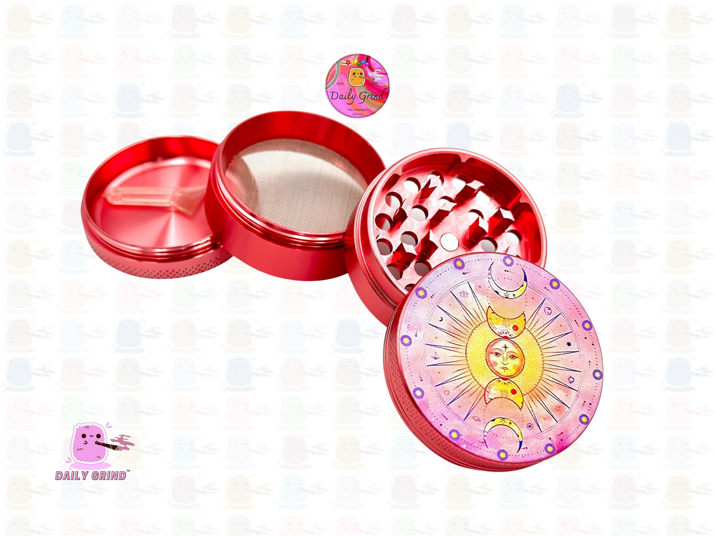 Sun+Moon Pink Aluminium Cute Astrology - 50mm 4-Piece High Quality Custom Kitchen Herb Grinder Gift Idea