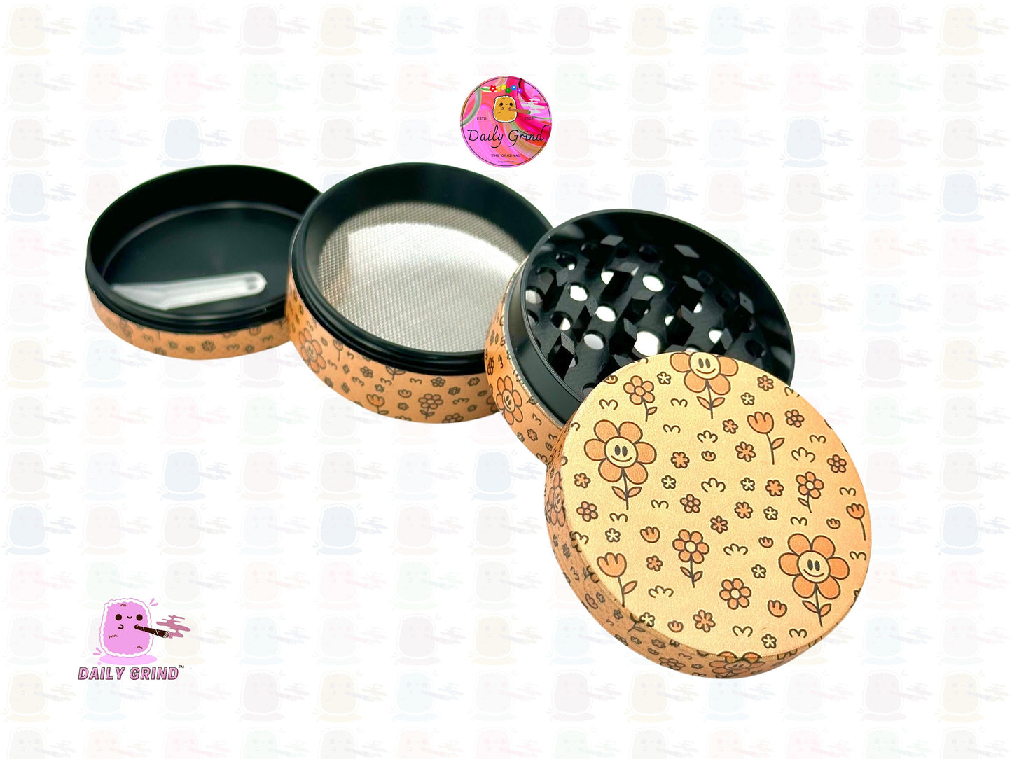 Cute Autumn Orange Flowers Design - 50mm 4-Piece High Quality Custom Metal Kitchen Herb Grinder Gift Idea