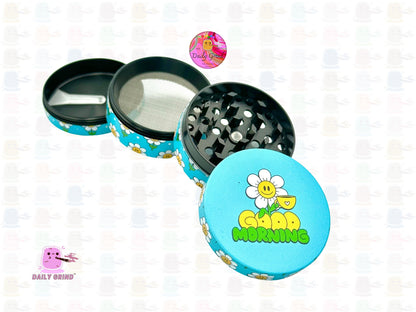 Good Morning Coffee Cute Flowers Happy Design - 50mm 4-Piece High Quality Custom Metal Kitchen Herb Grinder Gift Idea