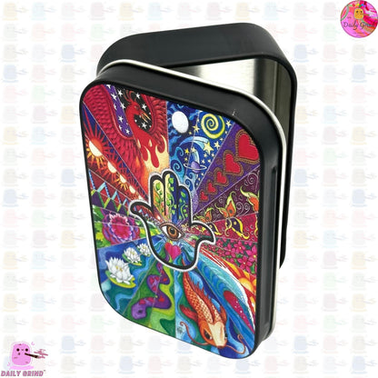 Spirit Hand Spiritual Protection Hippy Design 1oz Black / Crystal / Jewellery / Coins / Bits & Pieces / Hide / Money / Make-Up 1oz Black Hinge Lid Tin Box Gift - 9.5 x 6.2 x 2 cm - Cute Funny Metal Organiser Gift Idea