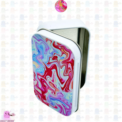 Liquid Metal Pastel Tie Dye Colourful Red Blue 1oz White / Crystal / Jewellery / Coins / Bits & Pieces / Hide / Money / Make-Up 1oz Black Hinge Lid Tin Box Gift - 9.5 x 6.2 x 2 cm - Cute Funny Metal Organiser Gift Idea