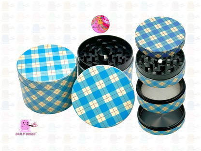 Blue Gingham Tartan Check Cute Cottage Pattern - 50mm 4-Piece High Quality Custom Metal Kitchen Herb Grinder Gift Idea