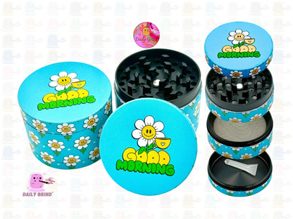 Good Morning Coffee Cute Flowers Happy Design - 50mm 4-Piece High Quality Custom Metal Kitchen Herb Grinder Gift Idea