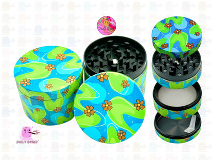 70’s Flower Power Groovy 60's Cute Peace Retro Nostalgia - 50mm 4-Piece High Quality Custom Metal Kitchen Herb Grinder Gift Idea