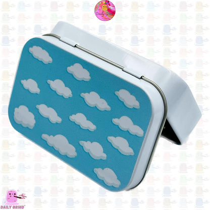 Cartoon Clouds Blue Sky Summers Day Happy 1oz White / Crystal / Jewellery / Coins / Bits & Pieces / Hide / Money / Make-Up 1oz Black Hinge Lid Tin Box Gift - 9.5 x 6.2 x 2 cm - Cute Funny Metal Organiser Gift Idea