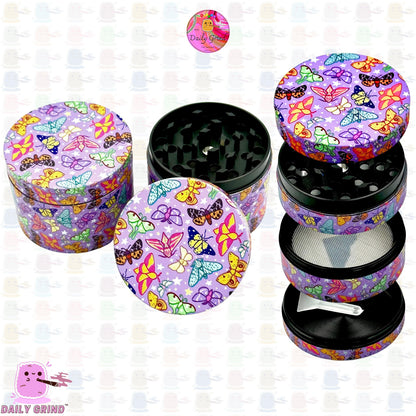 Colourful Butterflies Pink Cute Girls Design Kawaii Cartoon - 50mm 4-Piece High Quality Custom Metal Kitchen Herb Grinder Gift Idea