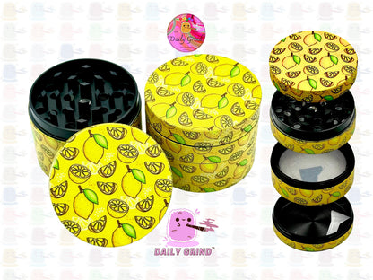 Lemon Slices Juicy Fruit Candy Yellow Design - 50mm 4-Piece High Quality Custom Metal Kitchen Herb Grinder Gift Idea