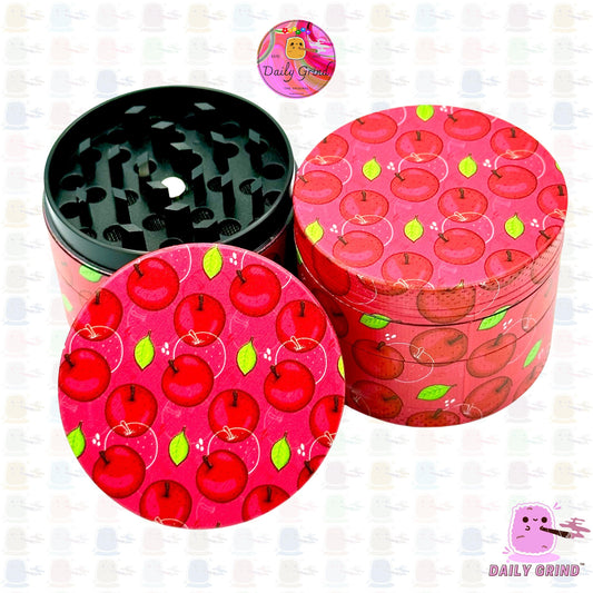 Red Apple Juicy Fruit Candy Cute Cartoon Design - 50mm 4-Piece High Quality Custom Metal Kitchen Herb Grinder Gift Idea