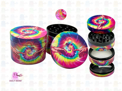 Michelangelo Sistine Chapel Tie Dye Birth of Man Cute - 50mm 4-Piece High Quality Custom Metal Kitchen Herb Grinder Gift Idea