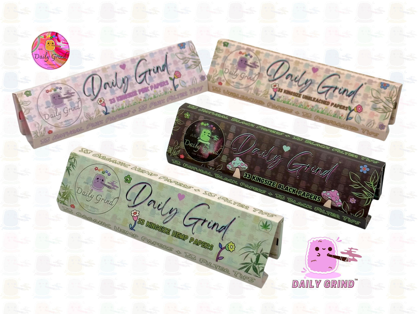 Daily Grind™ Purple Kingsize Rolling Papers with Roach Tips - High Quality, Super Cute! 33 Leaves + Filter Card.