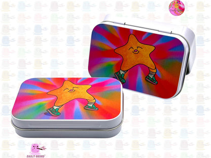 Cute Happy Star Colourful Smile 1oz White / Crystal / Jewellery / Coins / Bits & Pieces / Hide / Money / Make-Up 1oz Black Hinge Lid Tin Box Gift - 9.5 x 6.2 x 2 cm - Cute Funny Metal Organiser Gift Idea