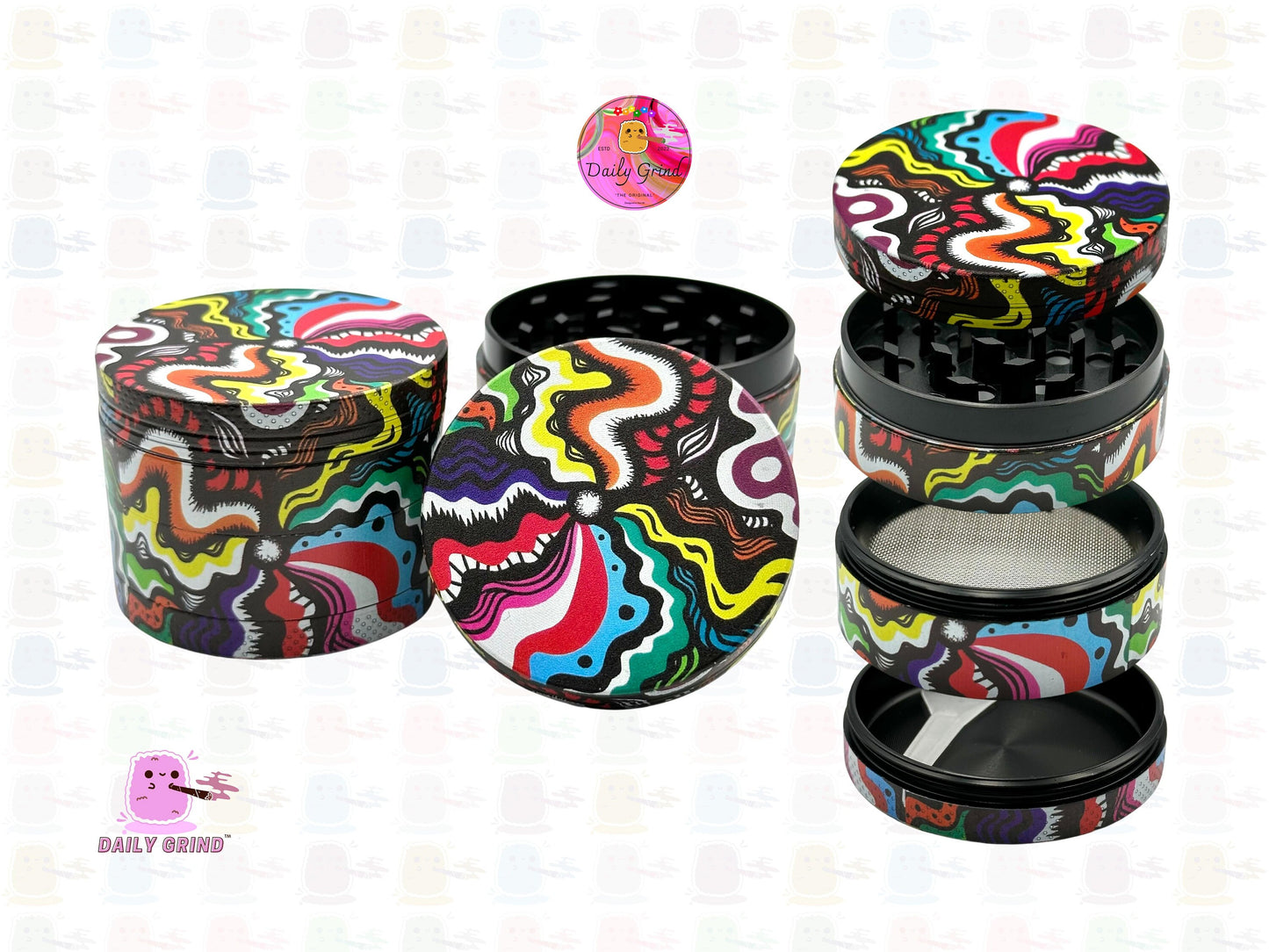 Colourful Trippy Pattern Wavy Liquid Hallucination - 50mm 4-Piece High Quality Custom Metal Kitchen Herb Grinder Gift Idea