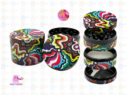 Colourful Trippy Pattern Wavy Liquid Hallucination - 50mm 4-Piece High Quality Custom Metal Kitchen Herb Grinder Gift Idea