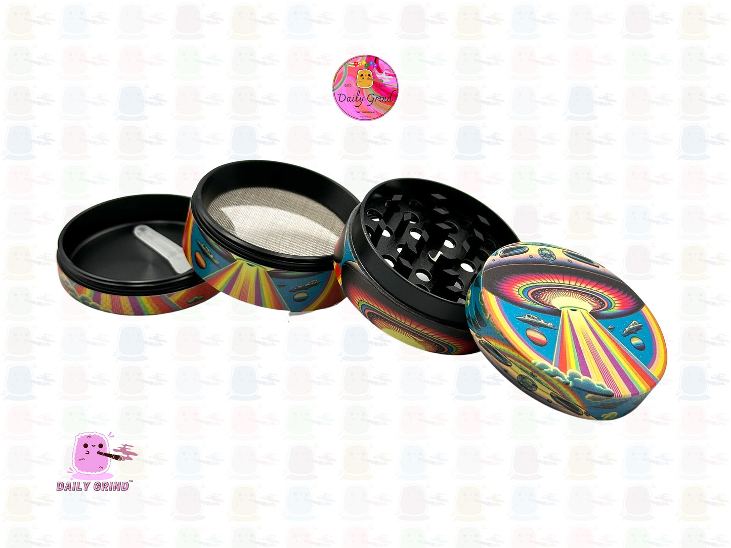 UFO Alien Ship Colourful - 50mm 4-Piece High Quality Custom Metal Kitchen Herb Grinder Gift Idea