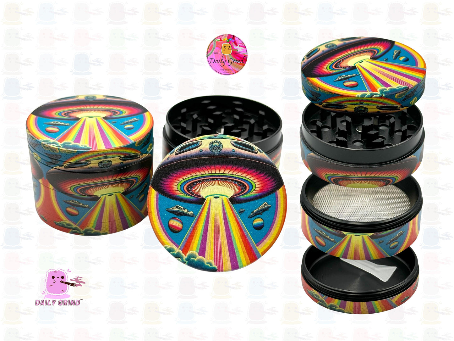 UFO Alien Ship Colourful - 50mm 4-Piece High Quality Custom Metal Kitchen Herb Grinder Gift Idea