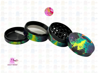 Alien Ship Abduction Spooky Apocalypse Green - 50mm 4-Piece High Quality Custom Metal Herb Grinder Gift Idea