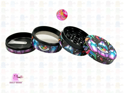 Cute Crystal Eye Colourful Trippy - 50mm 4-Piece High Quality Custom Metal Kitchen Herb Grinder Gift Idea