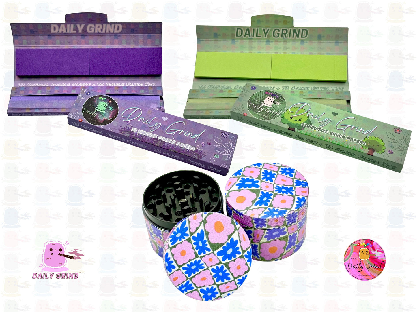 60's & 70's Cute Flower Power Pink Purple Pattern - 50mm 4-Piece High Quality Custom Metal Kitchen Herb Grinder Gift Idea